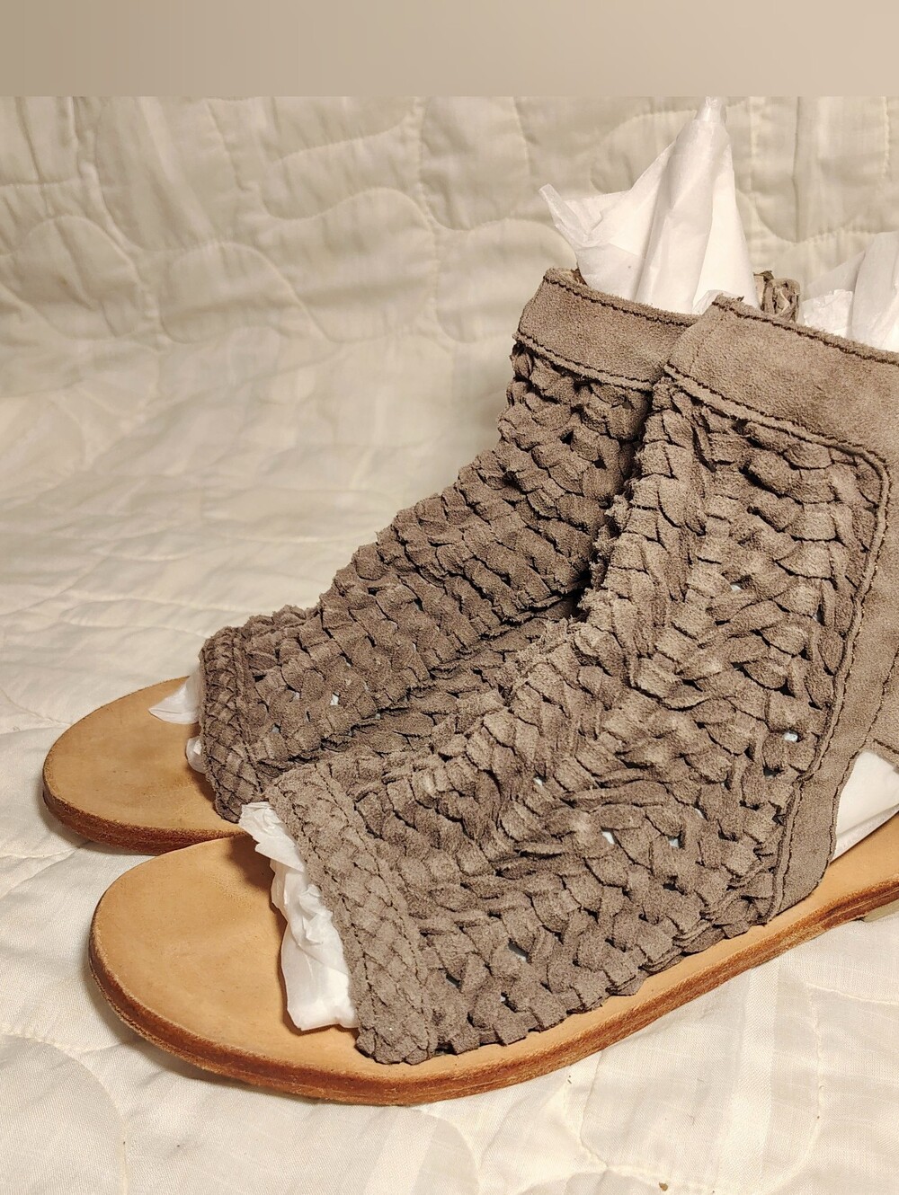 Free People Island Cruiser Women's Woven Suede Sandal Booties Taupe Size 38 /7.5